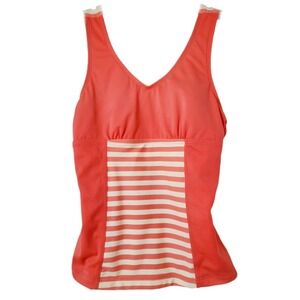 Lime Ricki Swimwear Coral Striped Tankini Swimsuit Top Strappy Back Size Small